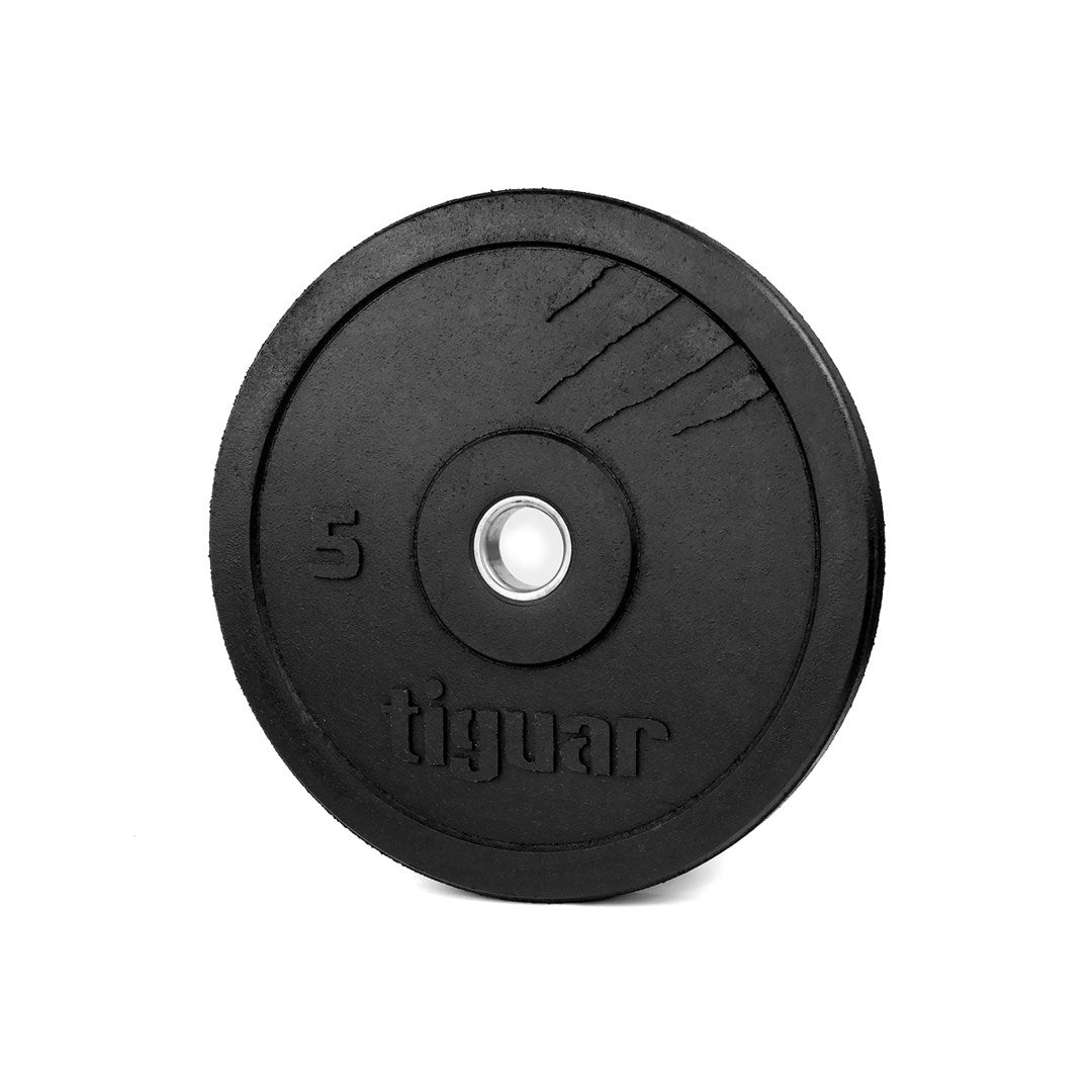 tiguar Bumper Plate 5 kg V2  Hantelscheibe aus recyceltem Gummi  Stoßfeste Gummischeibe mit Stahlhülse  Perfekt für Cross-Training, Gewichtheben & Functional Fitness