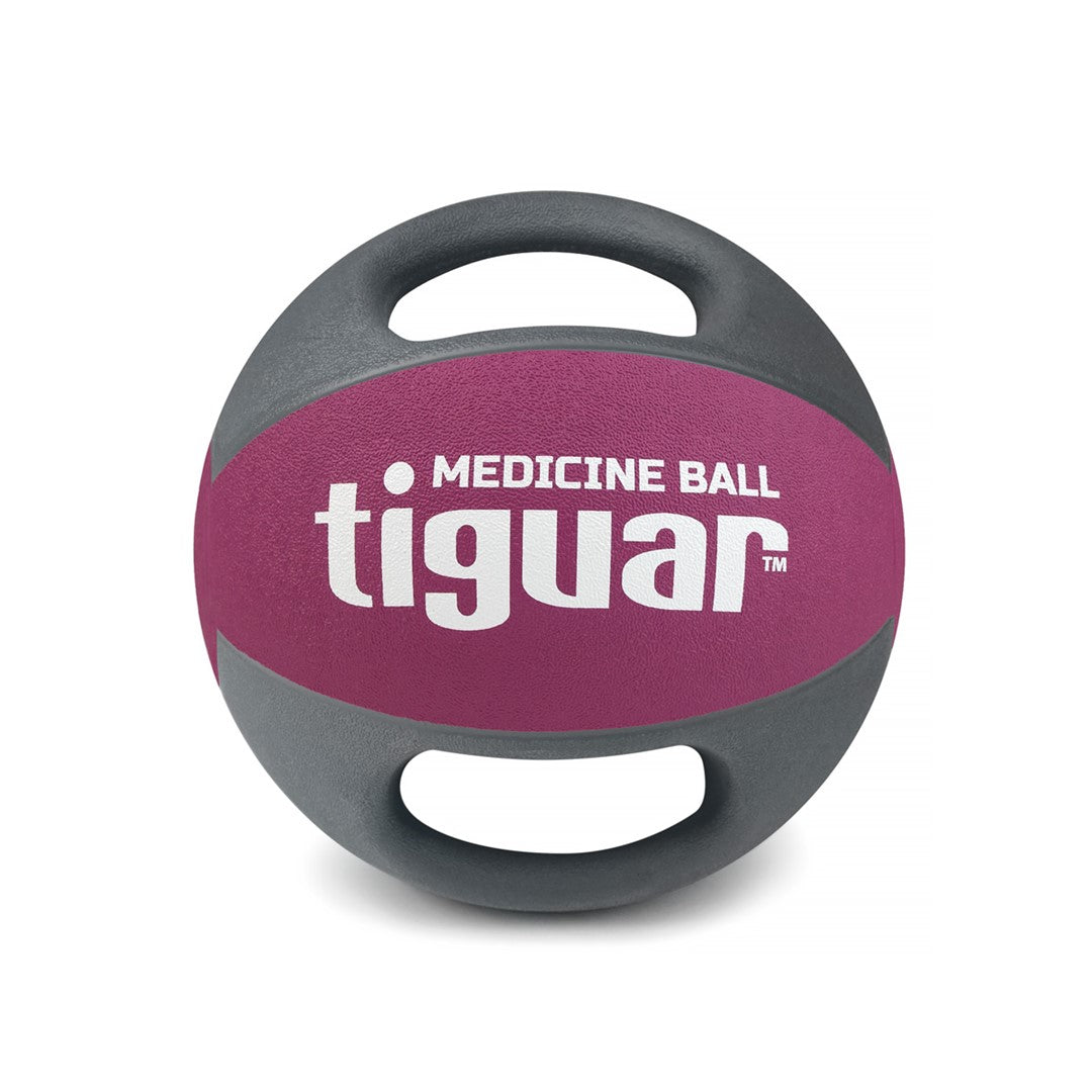 tiguar Medizinball 5 kg (Pflaume) mit Doppelgriffen  Gummiball mit rauer Oberfläche, komfortablen Griffen, ideal für Krafttraining, Rehabilitation und Koordination
