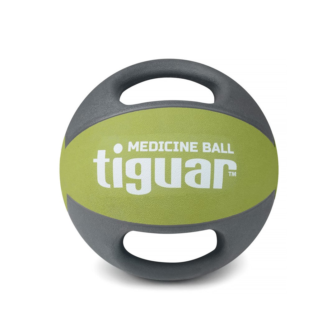 tiguar Medizinball 8 kg (Olive) mit Doppelgriffen  Gummiball mit rauer Oberfläche, komfortablen Griffen, ideal für Krafttraining, Rehabilitation und Koordination