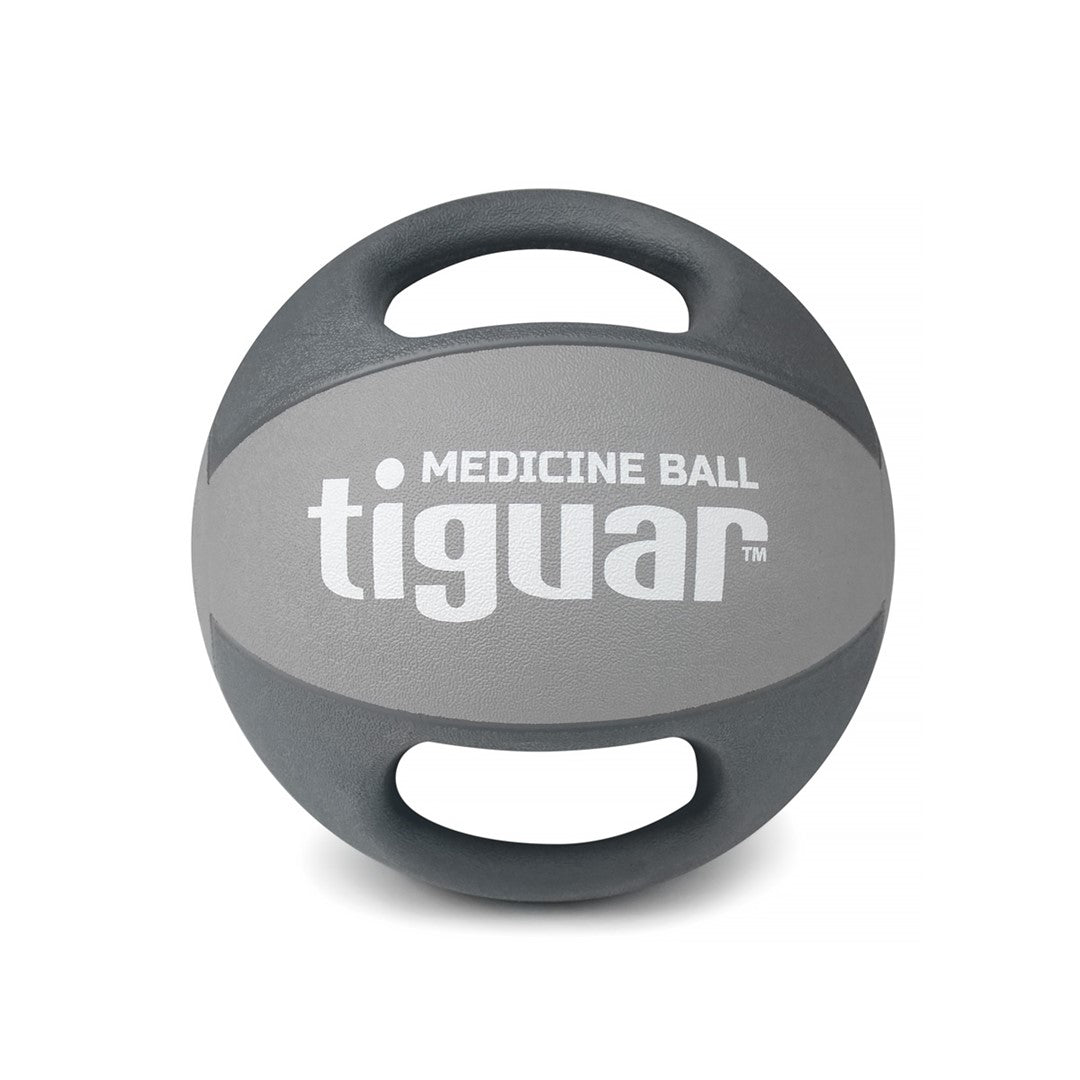 tiguar Medizinball mit Doppelgriffen 10 kg (Grau)  Gummiball mit rauer Oberfläche, komfortablen Griffen, ideal für Krafttraining, Rehabilitation und Koordination