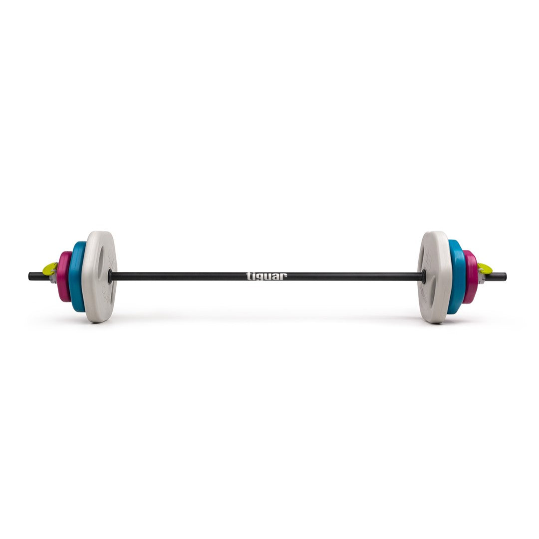 tiguar Power Gym Set  Langhantel mit Gewichten, ergonomisches Design, innovativer Klemmverschluss, hexagonale Scheiben, 140 cm